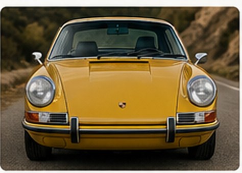 Front view crop of an AI-generated classic yellow Porsche 911 Targa