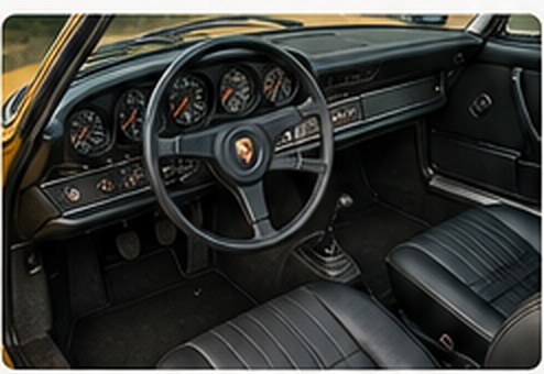 Interior crop of an AI-generated classic Porsche 911 cabin