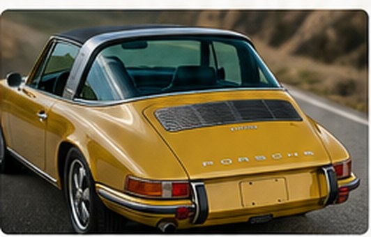 Rear three-quarter crop of an AI-generated classic Porsche 911 Targa