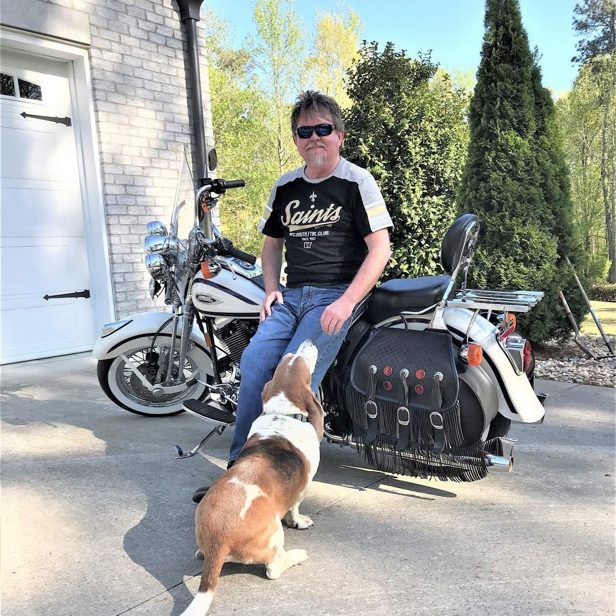 Greg with Roscoe and the Old Harley