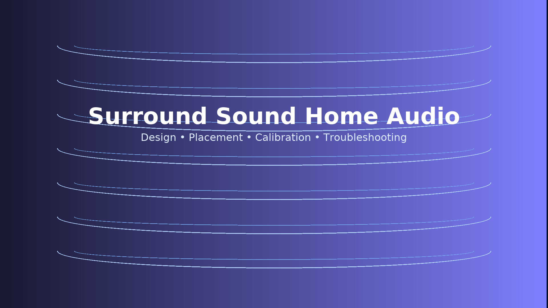 Stylized sound waves and title: Surround Sound Home Audio