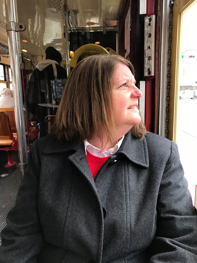 Pam Cook on the trolley in New Orleans