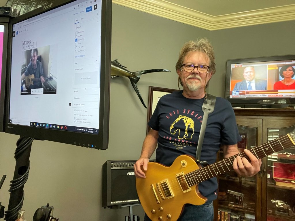 Greg playing his father's 1992 Gibson Les Paul