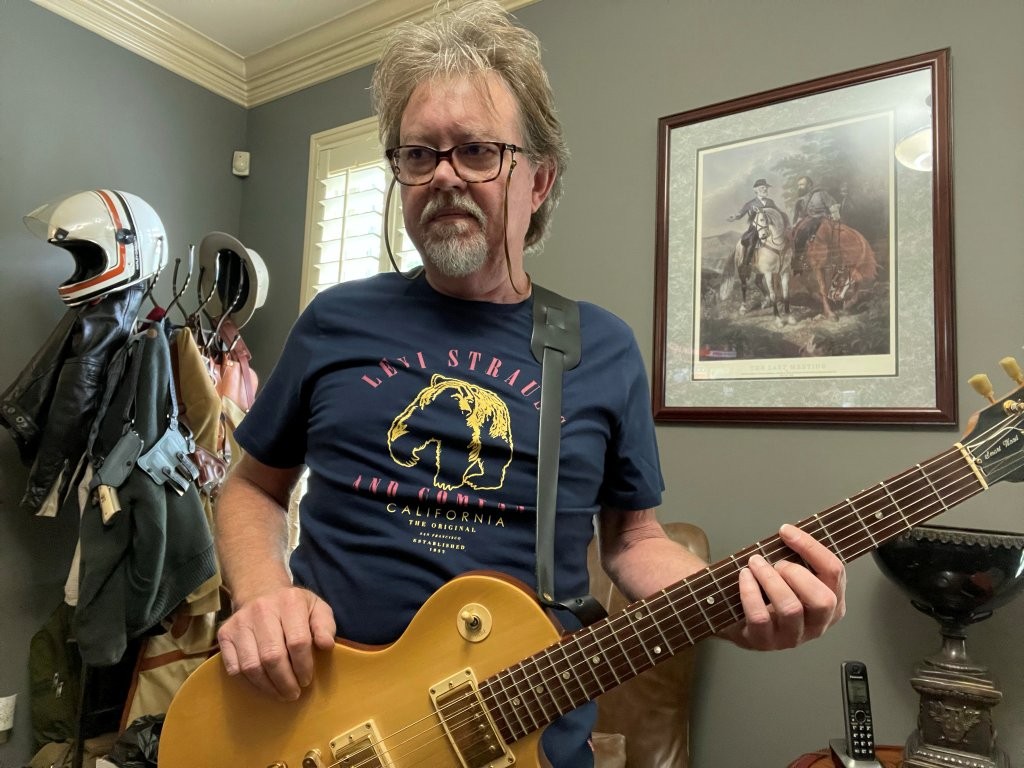 Greg playing his father's 1992 Gibson Les Paul