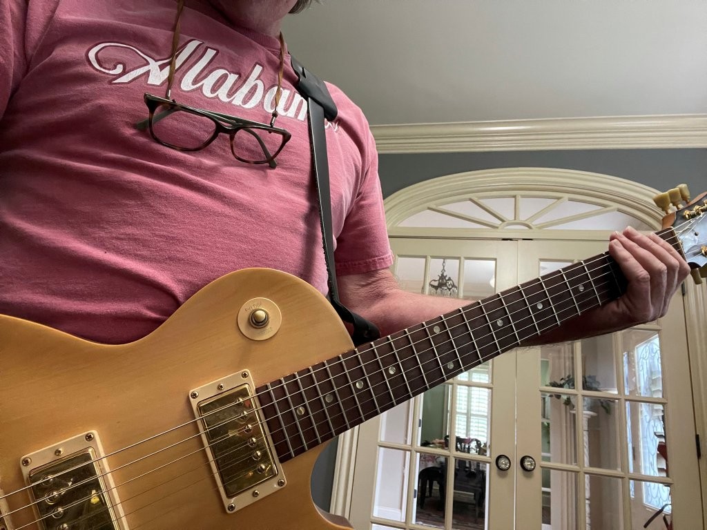 Greg playing his father's 1992 Gibson Les Paul