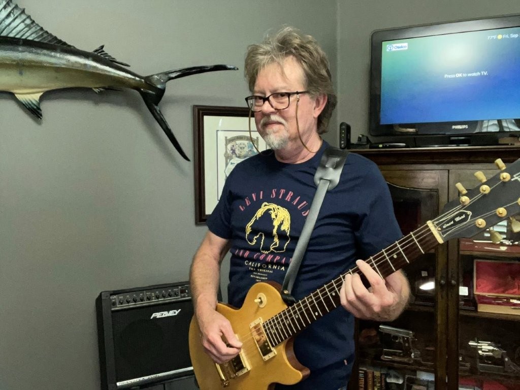 Greg playing his father's 1992 Gibson Les Paul